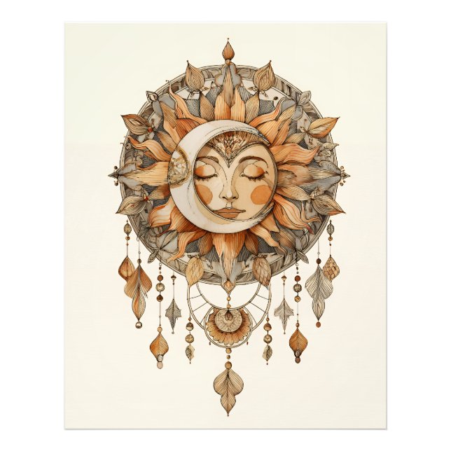 Impression Photo Attrape-rêve au visage de soleil doré (Devant)