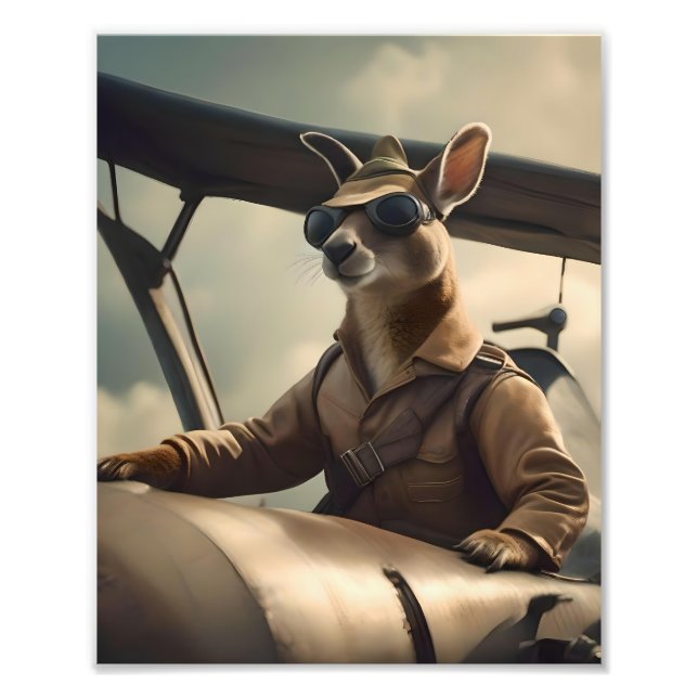 Impression Photo Aussie Kangaroo Avion Pilote, (Devant)