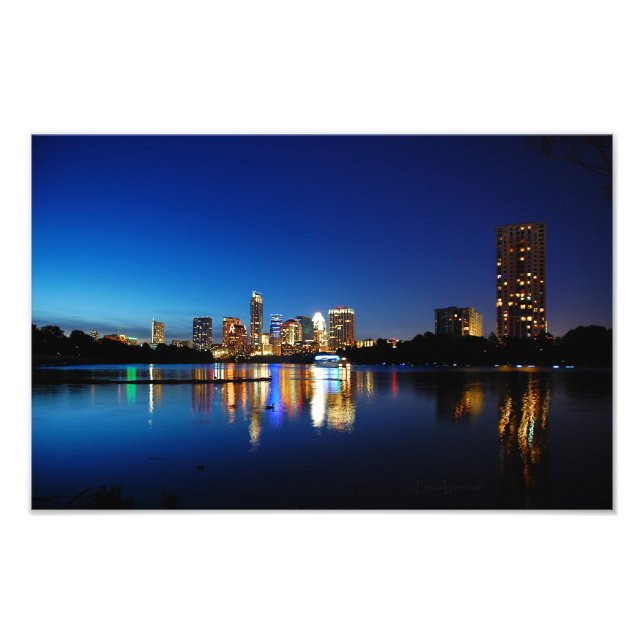 Impression Photo Austin Texas Downtown Night Skyline Ladybird Lake (Devant)