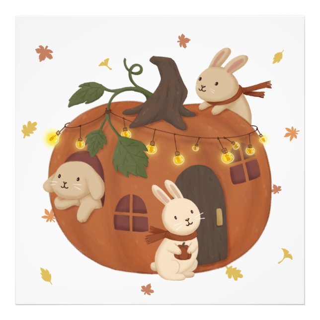 Impression Photo Automne incroyable : Lapin et Citrouille (Devant)