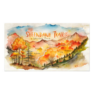 Impression Photo Autumn Shenandoah Trails Map – Watercolor Wall Art