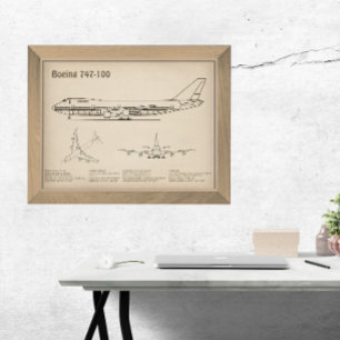 Impression Photo Avion de ligne 747 - Plan de dessin du plan d'avio