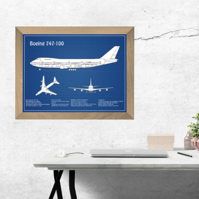 Impression Photo Avion de ligne 747 - Plan de dessin du plan direct (Créateur téléchargé)