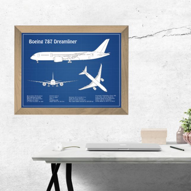 Impression Photo Avion de ligne 787 - Plan de dessin du plan direct (Créateur téléchargé)