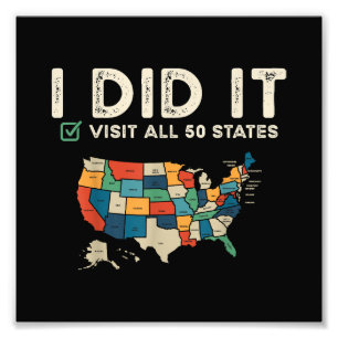 Impression Photo Avisé les 50 États américains - Carte de voyage US