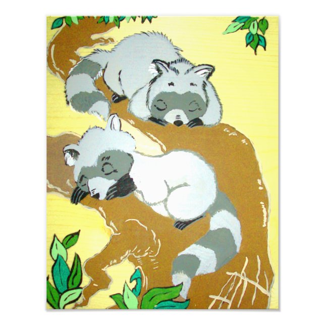 Impression Photo Baby Raccoons Dormir Imprimer (Devant)