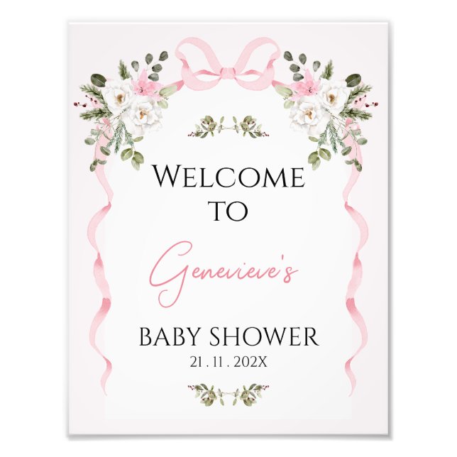 Impression Photo Baby shower Croquette Pink Bow Arch Affiche de bie (Devant)