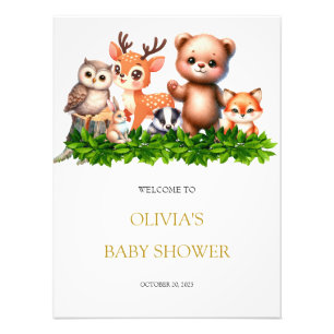 Impression Photo Baby shower des animaux forestiers signe de bienve