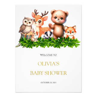 Impression Photo Baby shower des animaux forestiers signe de bienve