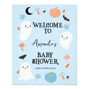 Impression Photo Baby shower d'Halloween bleu moderne Affiche de bi