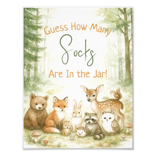 Impression Photo Baby Shower Game Cute Woodland Baby Animals (Devant)