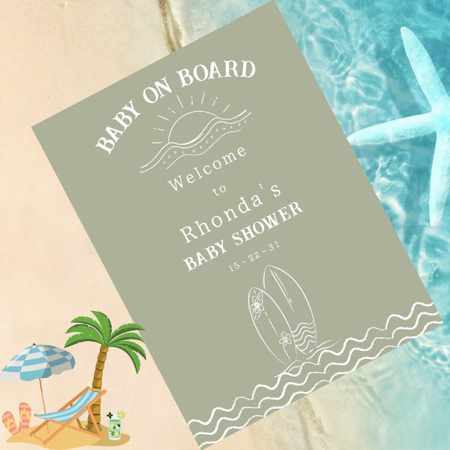 Impression Photo Baby shower vert neutre à bord pour bébé Bienvenue (Créateur téléchargé)