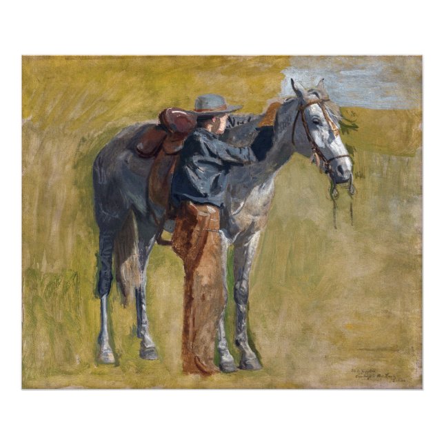 Impression Photo Badlands américains : Vieux West Cowboy avec cheva (Devant)