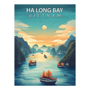 Impression Photo Baie d'Ha Long – Affiche de voyage vintage du Viet