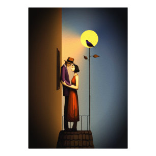 Impression Photo Balcon au Clair de Lune Romantique – Amour Noir Vi