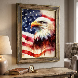 Impression Photo Bald Eagle avec drapeau des États-Unis d'Amérique