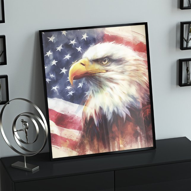 Impression Photo Bald Eagle avec drapeau des États-Unis d'Amérique (Créateur téléchargé)