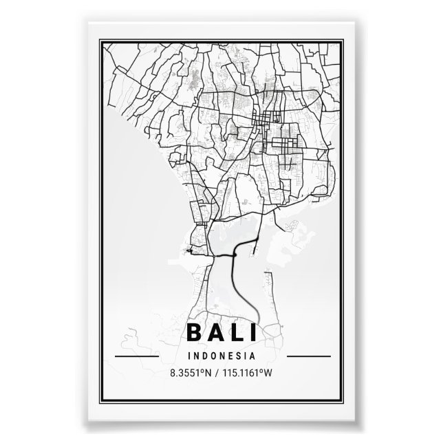 Impression Photo Bali - Carte de la ville lumineuse Indonésie (Devant)