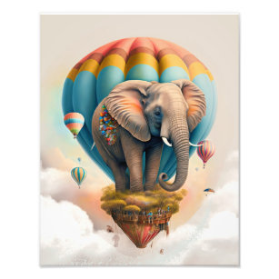 Impression Photo Ballons à air chaud Eléphant mignon animal Whimsic