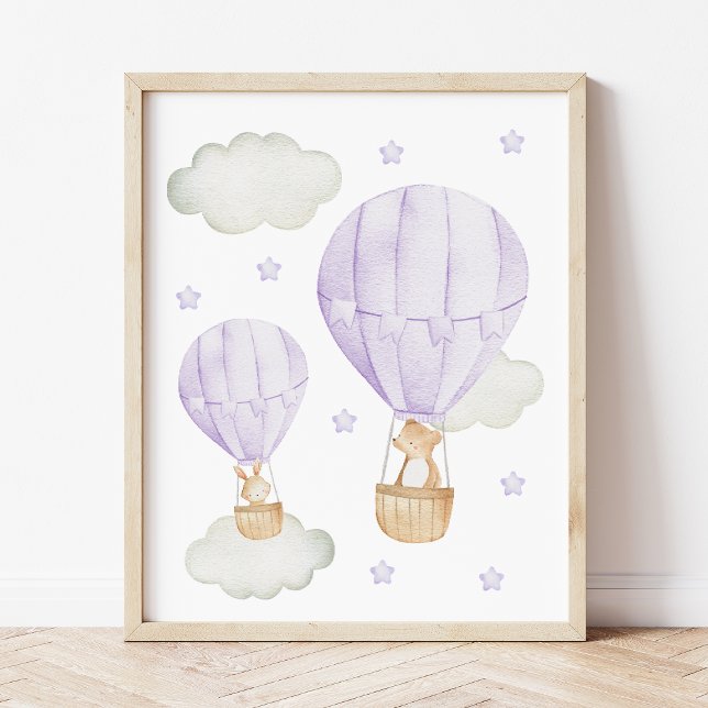 Impression Photo Ballons à air chaud violet, Animaux, Ours, Lapin (Créateur téléchargé)