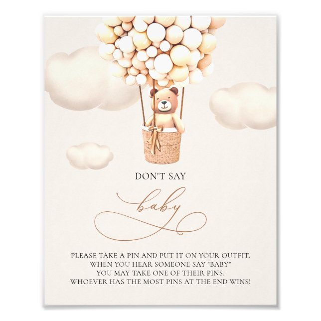 Impression Photo Ballons d'ours - Ne pas dire BÉBÉ - Signe (Devant)