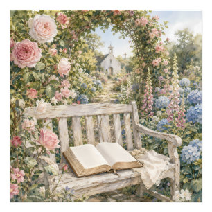Impression Photo Banc de jardin de prière Chapelle Aquarelle