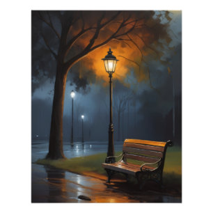 Impression Photo Banc de parc sous la pluie la nuit – Peinture à l'