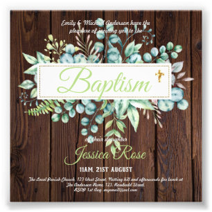 Impression Photo Baptême Invitation Eucalyptus BUDGET Vert