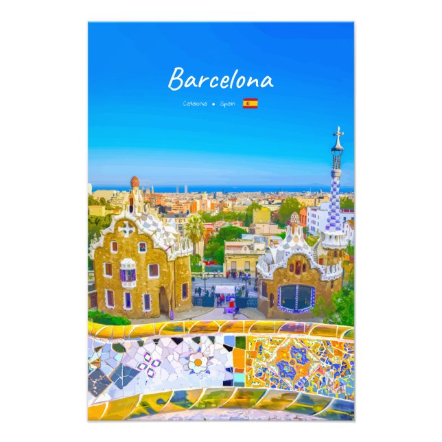 Impression Photo Barcelone, Espagne - Parc Guell Mosaïque Gaudi (Devant)