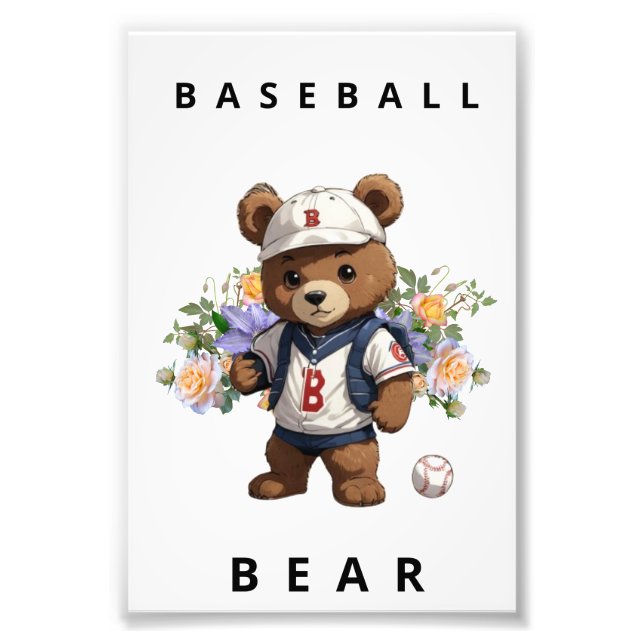 Impression Photo Baseball Bear - Cute Sports Nursery Animal Design (Devant)