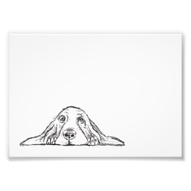 Impression Photo basset hound noir blanc yeux de chiot simple  (Devant)