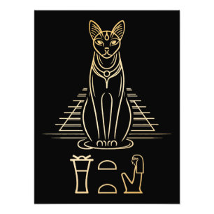 Impression Photo Bastet avec le nom en hiéroglyphes et Égypte Pyram