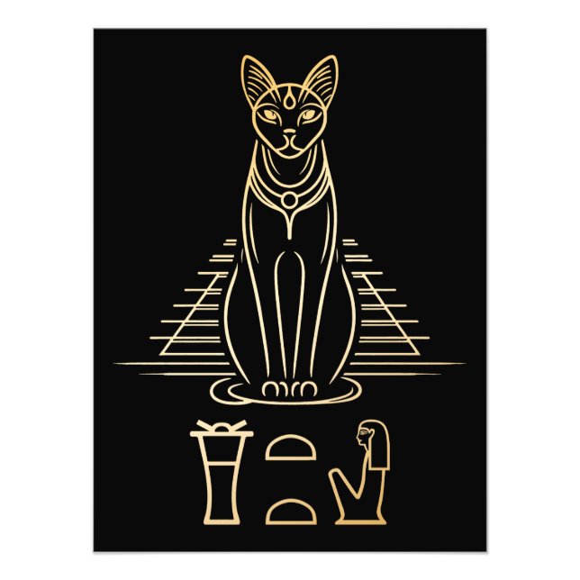 Impression Photo Bastet avec le nom en hiéroglyphes et Égypte Pyram (Devant)