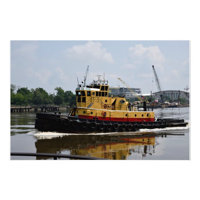 Impression Photo Bateau à remorqueurs travaillant à la rivière (Devant)