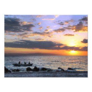 Impression Photo Bateau à roues et coucher du soleil sur l'océan
