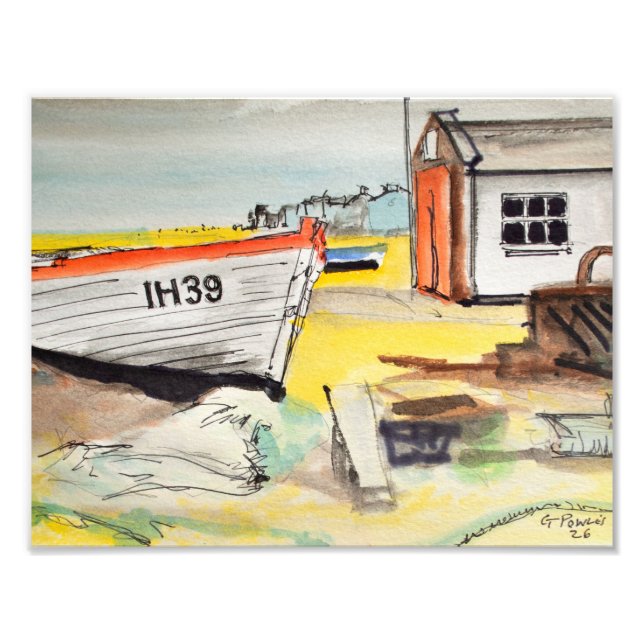 Impression Photo Bateau de pêche et cabane de plage (Devant)