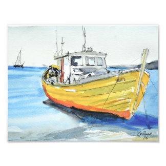 Impression Photo Bateau de pêche jaune ensoleillé