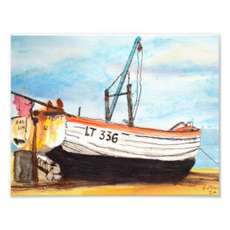 Impression Photo Bateau de pêche sur la plage de galets d'Aldeburgh