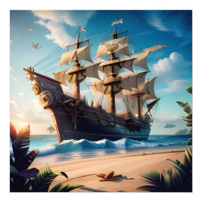 Impression Photo Bateau de pirate de la plage tropicale (Devant)