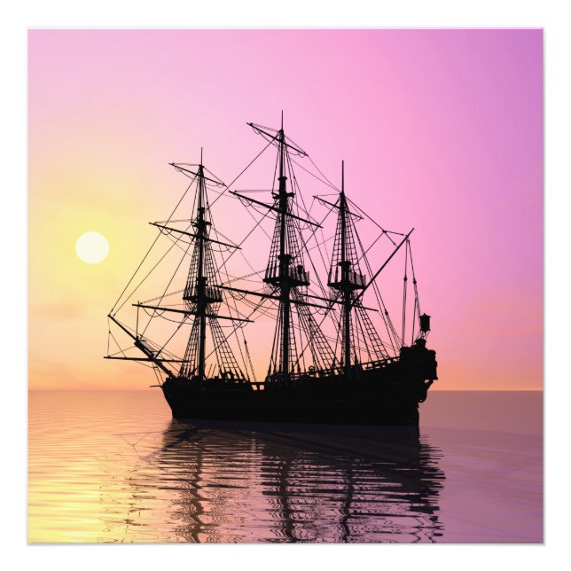 Impression Photo bateau de pirates au coucher du soleil (Devant)