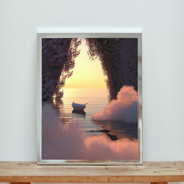 Impression Photo Bateau flottant sur l'océan au coucher du soleil (Créateur téléchargé)