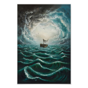 Impression Photo Bateau Solitaire dans des Mers Turbulentes Paysage