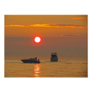 Impression Photo Bateaux au coucher du soleil - le lac Michigan