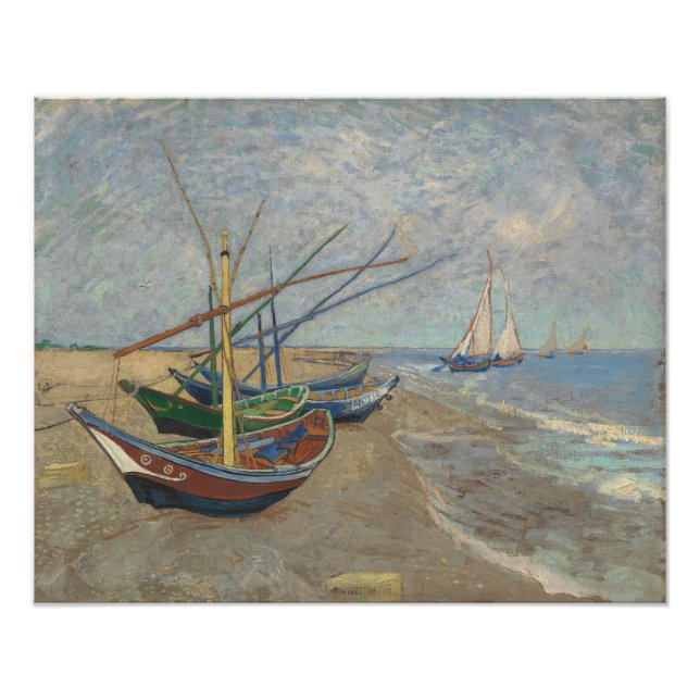 Impression Photo Bateaux de pêche sur la plage des Saintes-Maries (Devant)