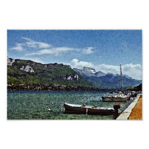 Impression Photo Bateaux et montagnes de lac à Annecy France