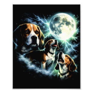 Impression Photo Beagle hurlant à la Lune – Chien de chasse nocturn