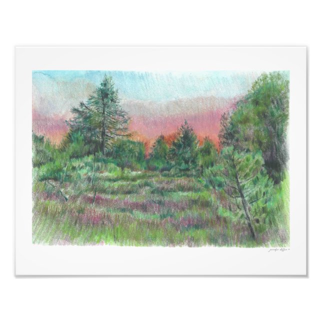 Impression Photo Beau Paysage Art Arbres Pink Sky Night (Devant)