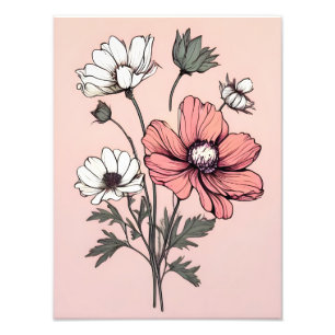 Impression Photo Beautés florissantes : Fleurs roses et blanches su