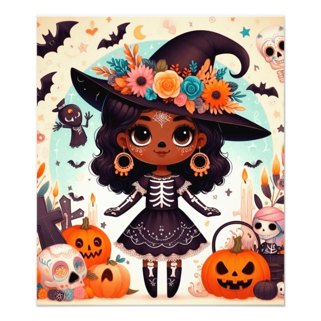 Impression Photo Beautiful little witch halloween party (Devant)