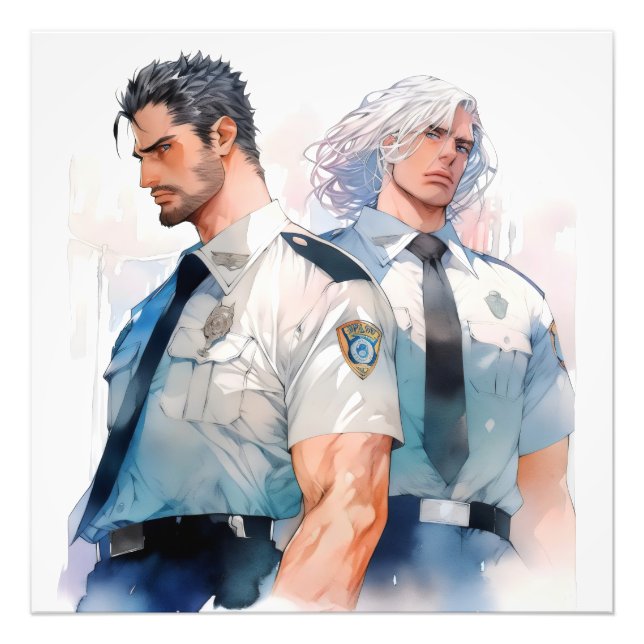 Impression Photo Beaux policiers aquarelle Anime (Devant)